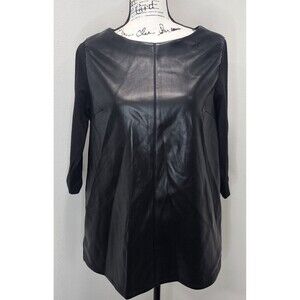 Marc New York Andrew Marc Women's Black Faux Leather Front Blouse Top Size M